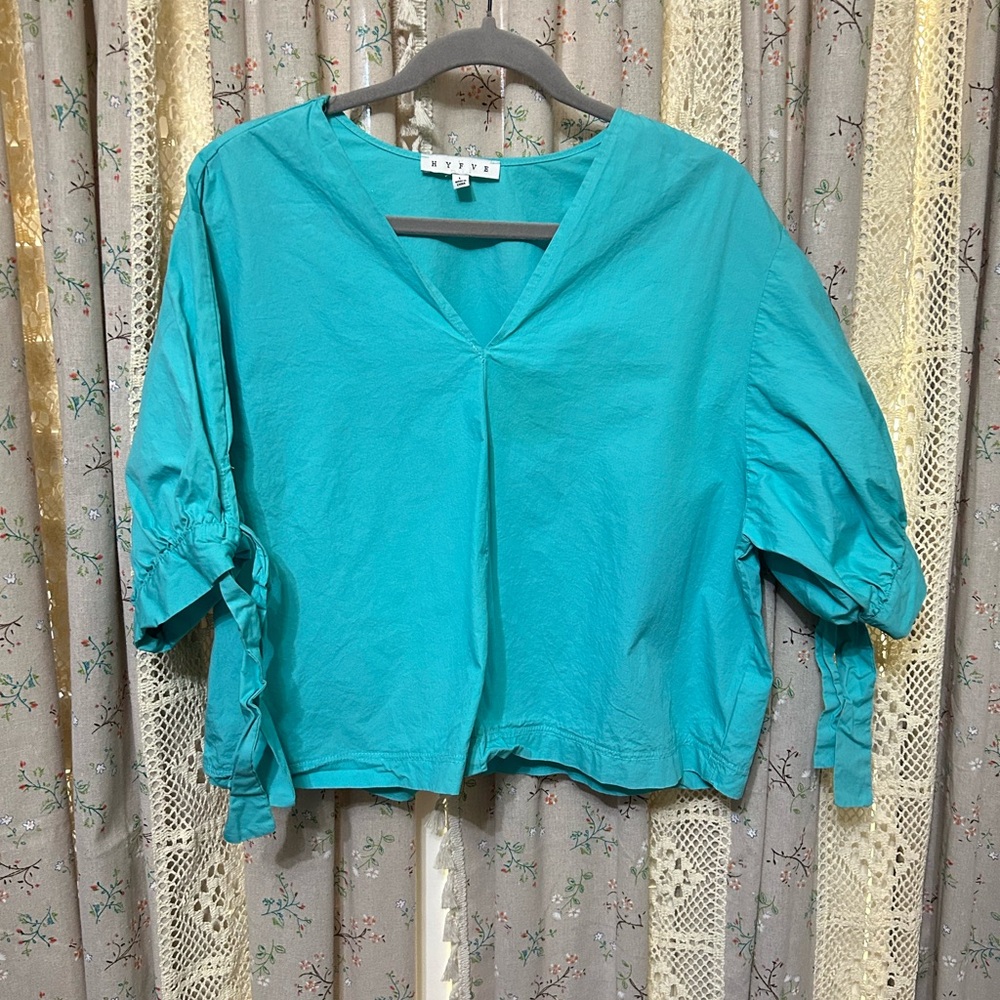 Hyfve Teal Puff Sleeve‎ Cotton Top Size L